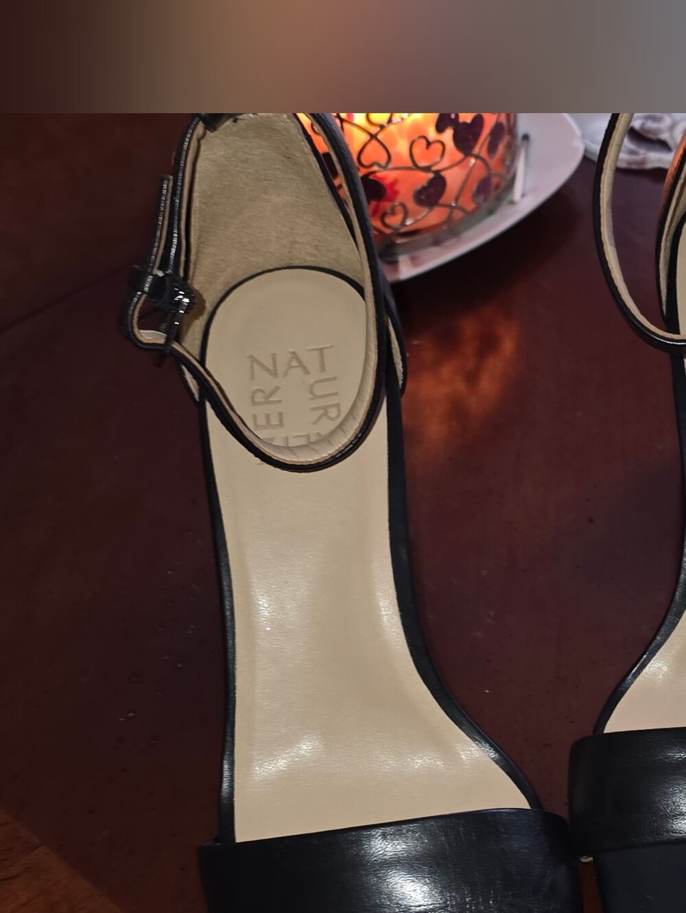 Naturalizer Black Leather Open-Toe Ankle-Strap Heels